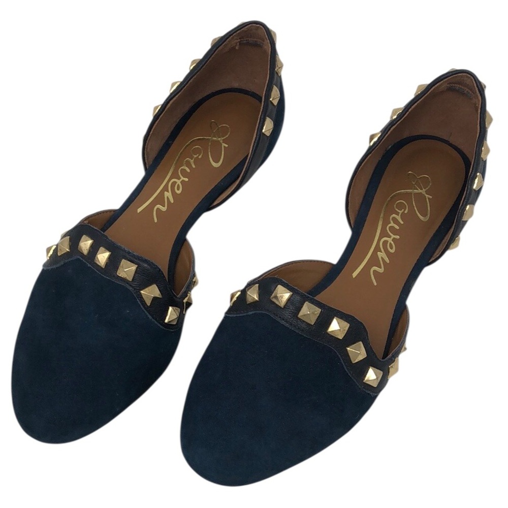 Rowen D’Orsay Flats Stud Details Size 7.5 Navy Blue Suede